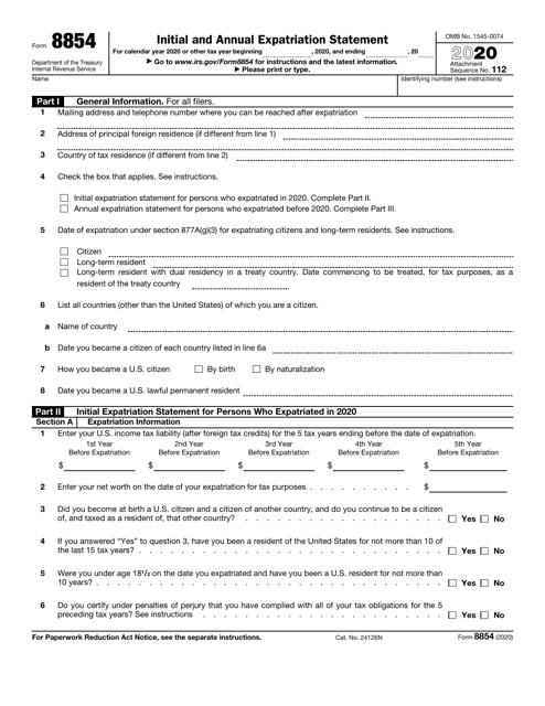 IRS Form 8854 2020 Printable Pdf