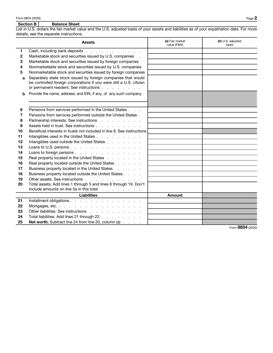 IRS Form 8854 Initial and Annual Expatriation Statement, Page 2