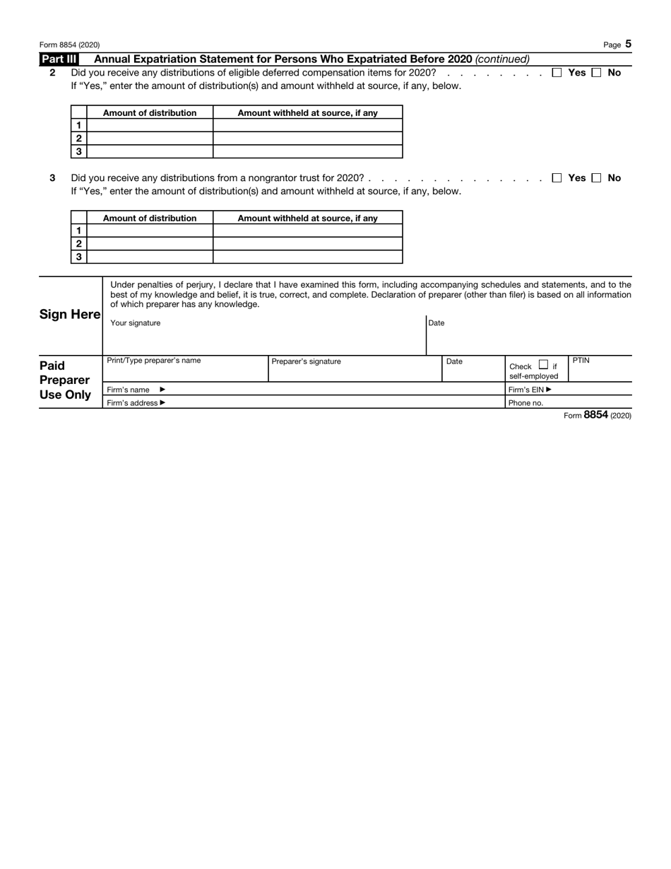 IRS Form 8854 Initial and Annual Expatriation Statement, Page 5