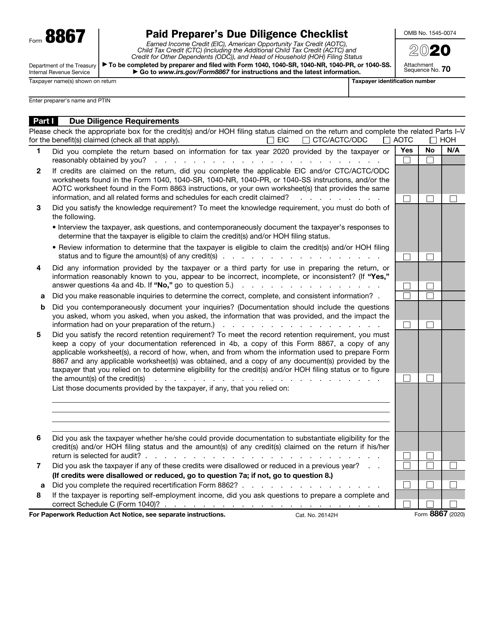 IRS Form 8867 2020 Printable Pdf