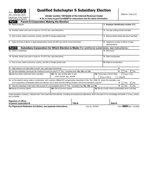 IRS Form 8869  Printable Pdf