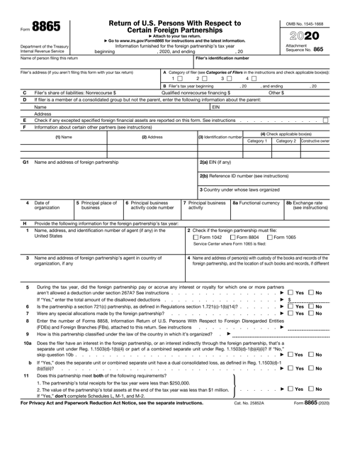 IRS Form 8865 2020 Printable Pdf