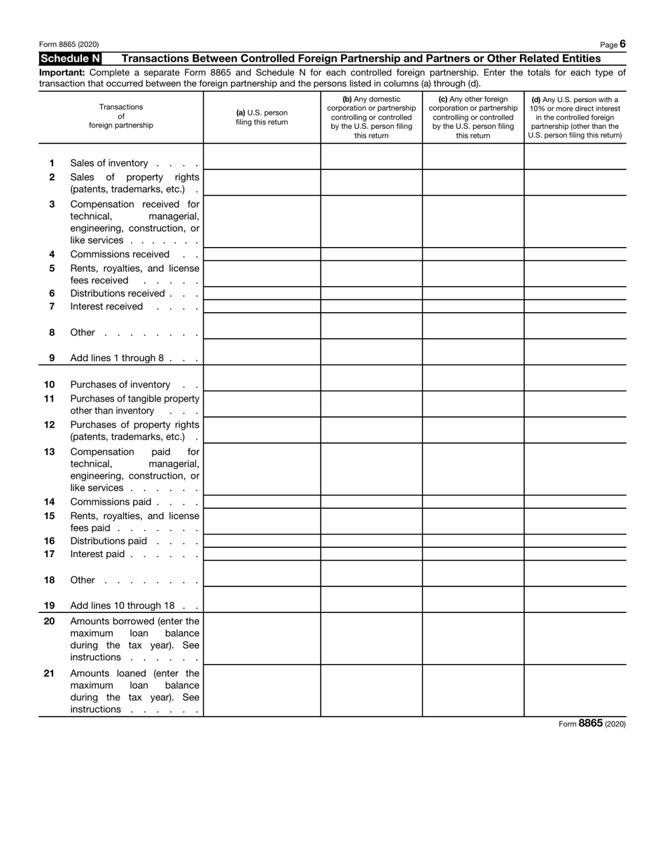 IRS Form 8865 Return of U.S. Persons With Respect to Certain Foreign Partnerships, Page 6