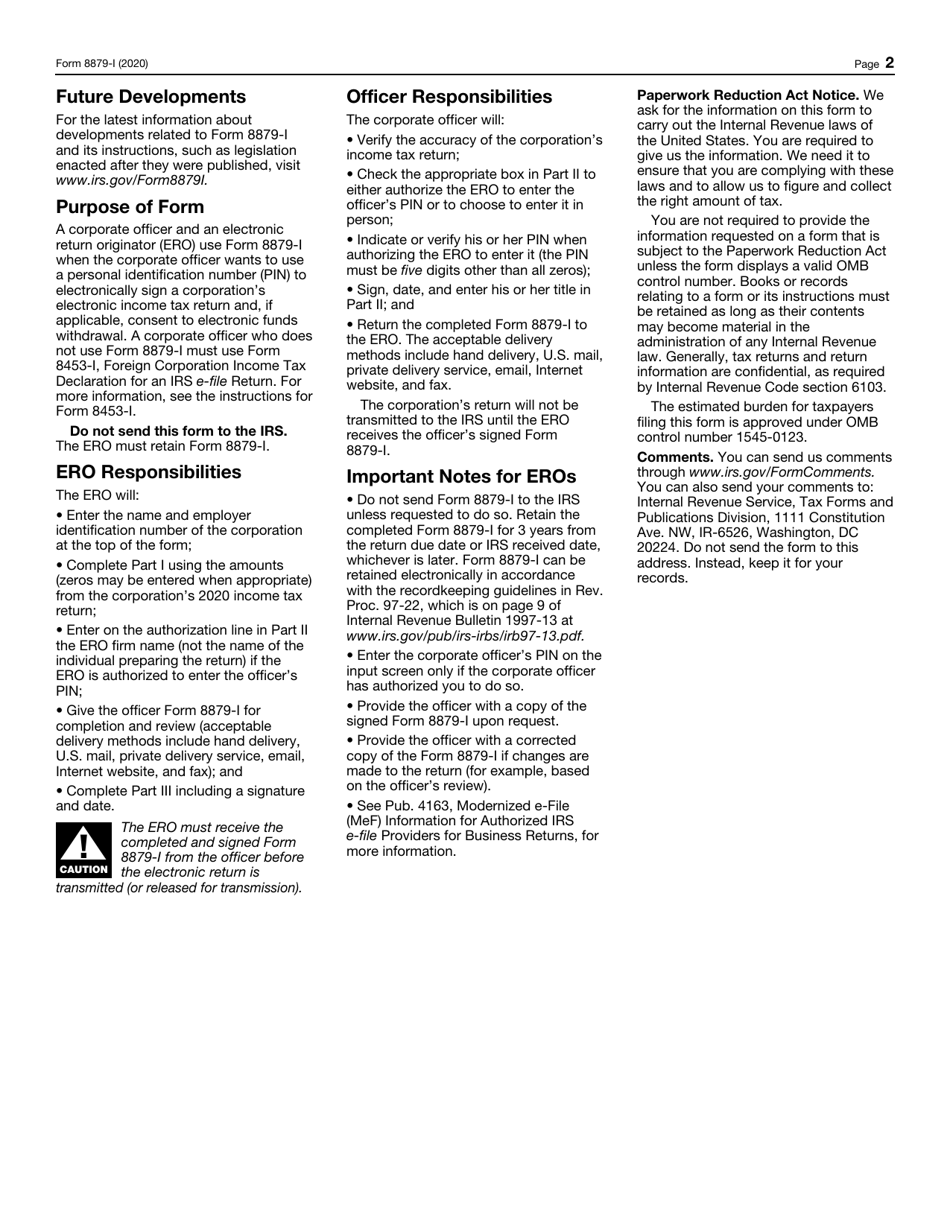 IRS Form 8879-I IRS E-File Signature Authorization for Form 1120-f, Page 2