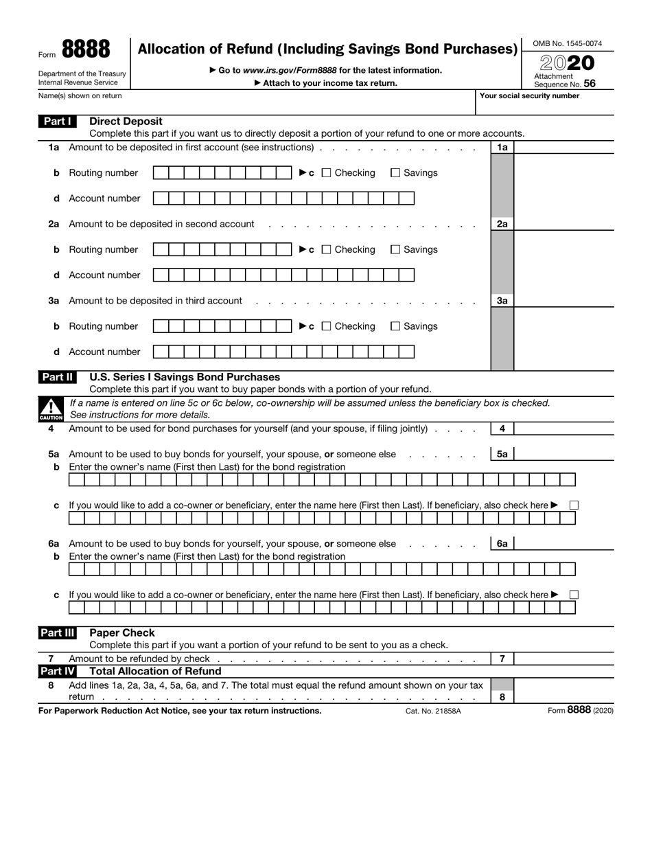 IRS Form 8888 Allocation of Refund (Including Savings Bond Purchases), Page 1
