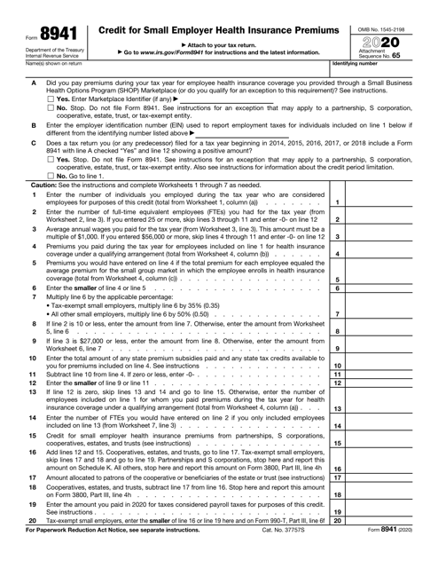 IRS Form 8941 2020 Printable Pdf