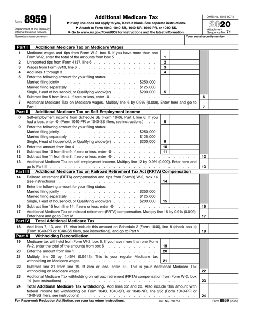 IRS Form 8959 2020 Printable Pdf