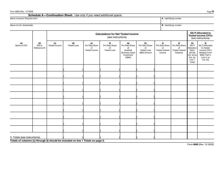 IRS Form 8992 U.S. Shareholder Calculation of Global Intangible Low-Taxed Income (Gilti), Page 4