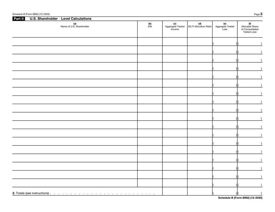 IRS Form 8992 Schedule B Calculation of Global Intangible Low-Taxed Income (Gilti) for Members of a U.S. Consolidated Group Who Are U.S. Shareholders of a Cfc, Page 3