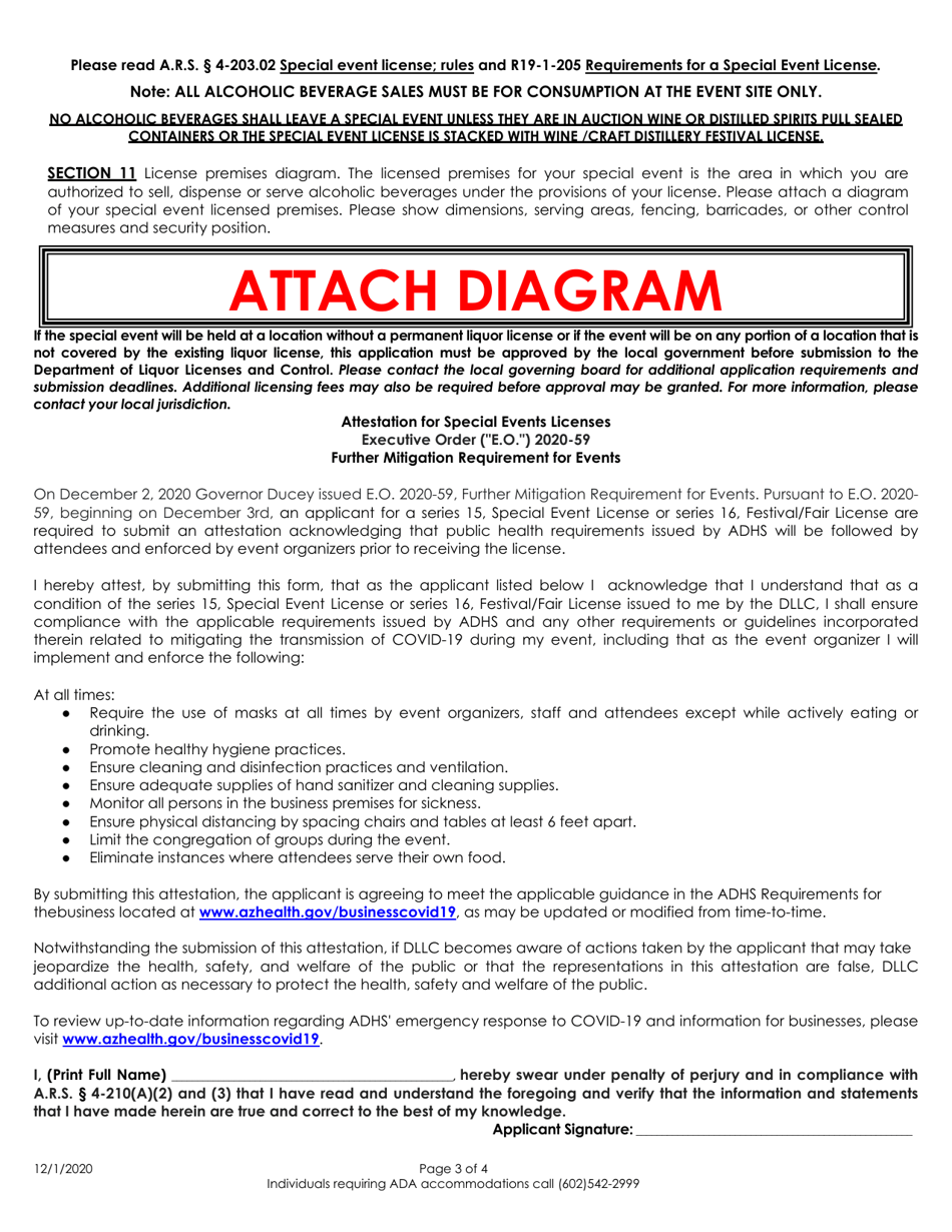 Application for Special Event License - Arizona, Page 3