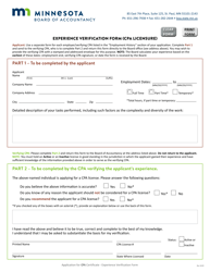 &quot;Experience Verification Form (CPA Licensure)&quot; - Minnesota