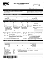 Form PW2 &quot;Work Permit Application&quot; - New York City