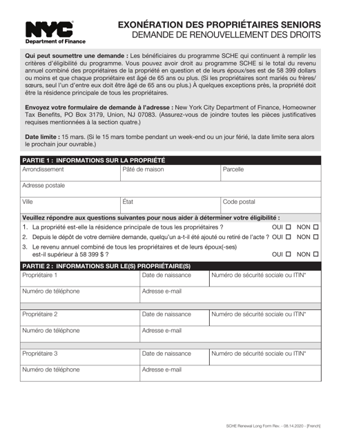 Senior Citizen Homeowners' Exemption Renewal Application - New York City (French) Download Pdf