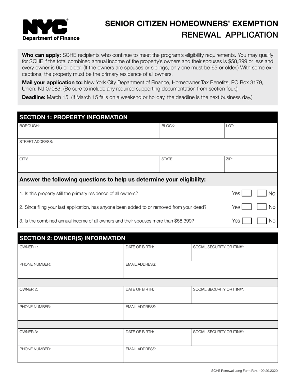 Senior Citizen Homeowners Exemption Renewal Application - New York City, Page 1
