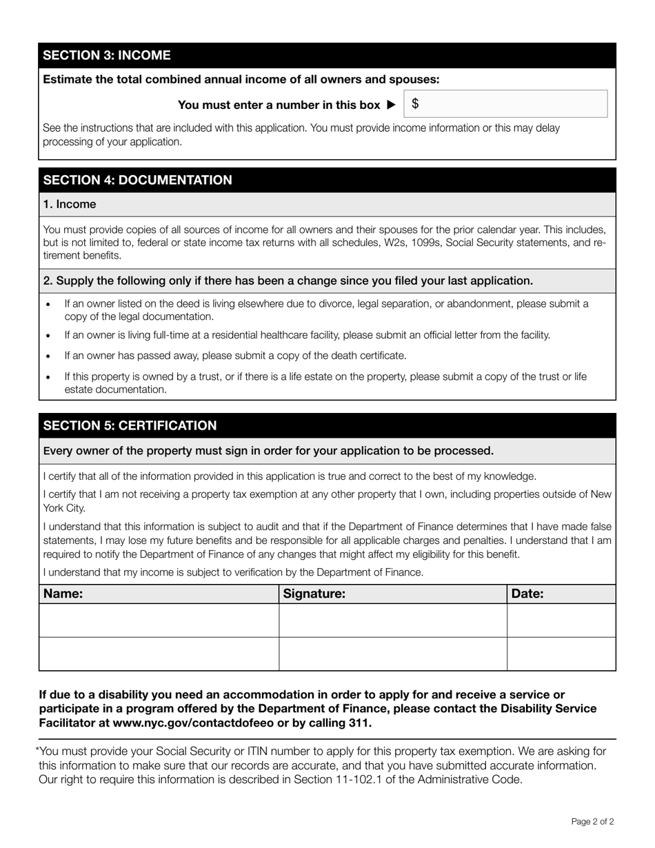 Senior Citizen Homeowners Exemption Renewal Application - New York City, Page 2