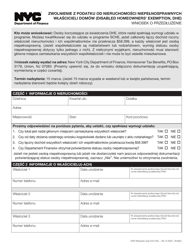 Document preview: Disabled Homeowners' Exemption Renewal Application - New York City (Polish)