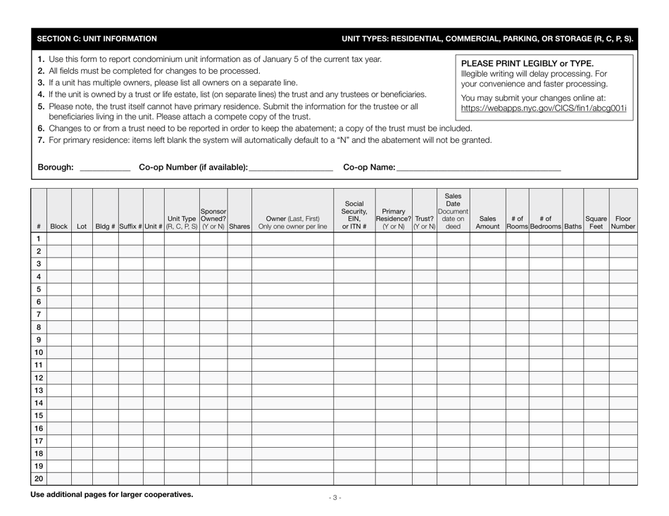 Cooperative Property Tax Abatement Initial Application - New York City, Page 3