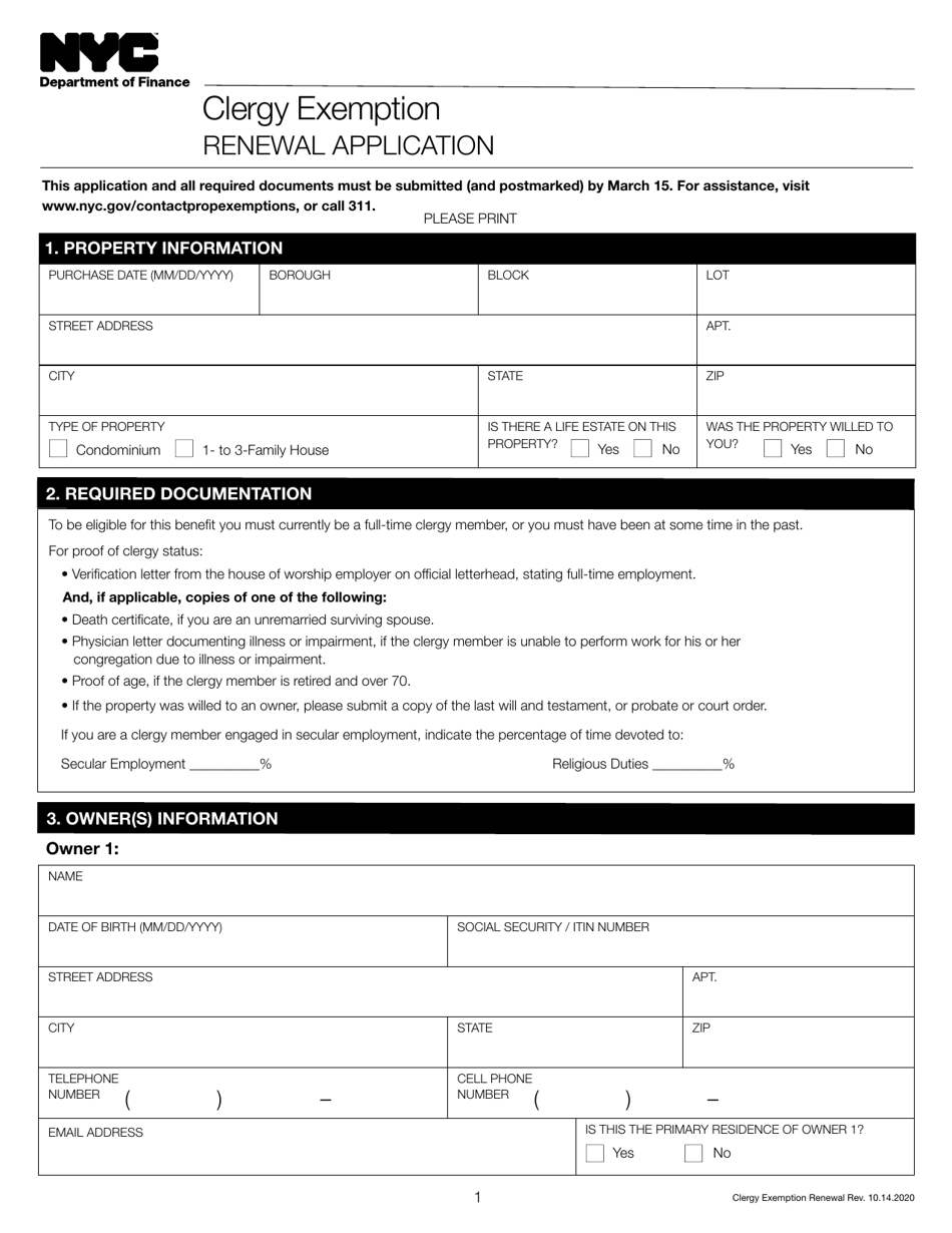 Clergy Exemption Renewal Application - New York City, Page 3