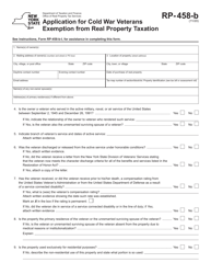 Document preview: Form RP-458-B Application for Cold War Veterans Exemption From Real Property Taxation - New York