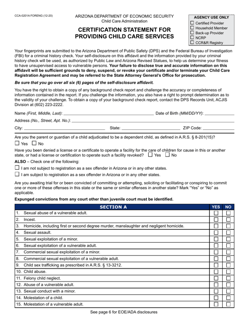 Form CCA-0201A  Printable Pdf