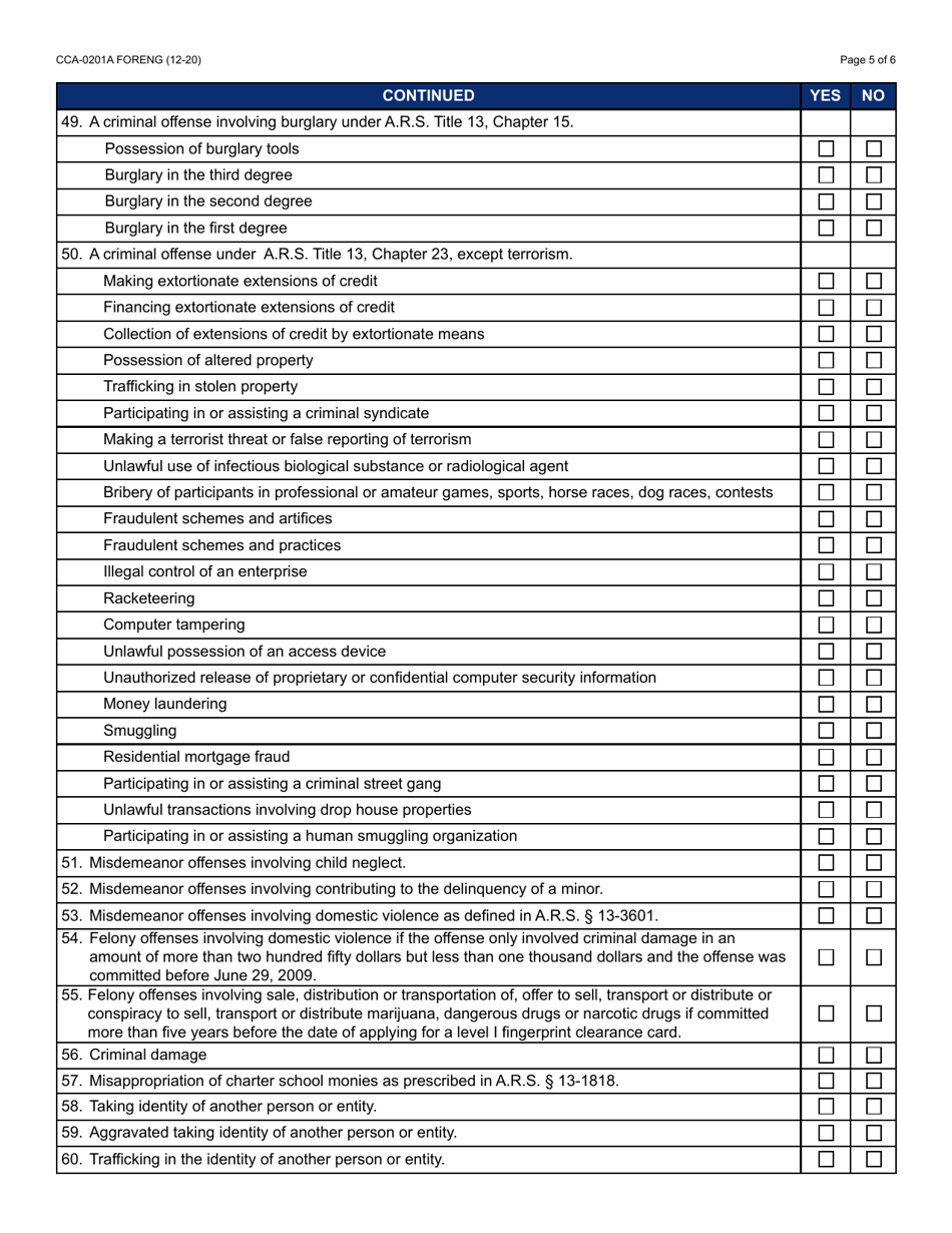 Form CCA-0201A Certification Statement for Providing Child Care Services - Arizona, Page 5
