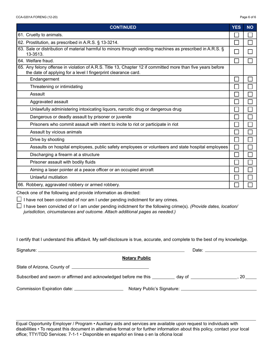 Form CCA-0201A Certification Statement for Providing Child Care Services - Arizona, Page 6