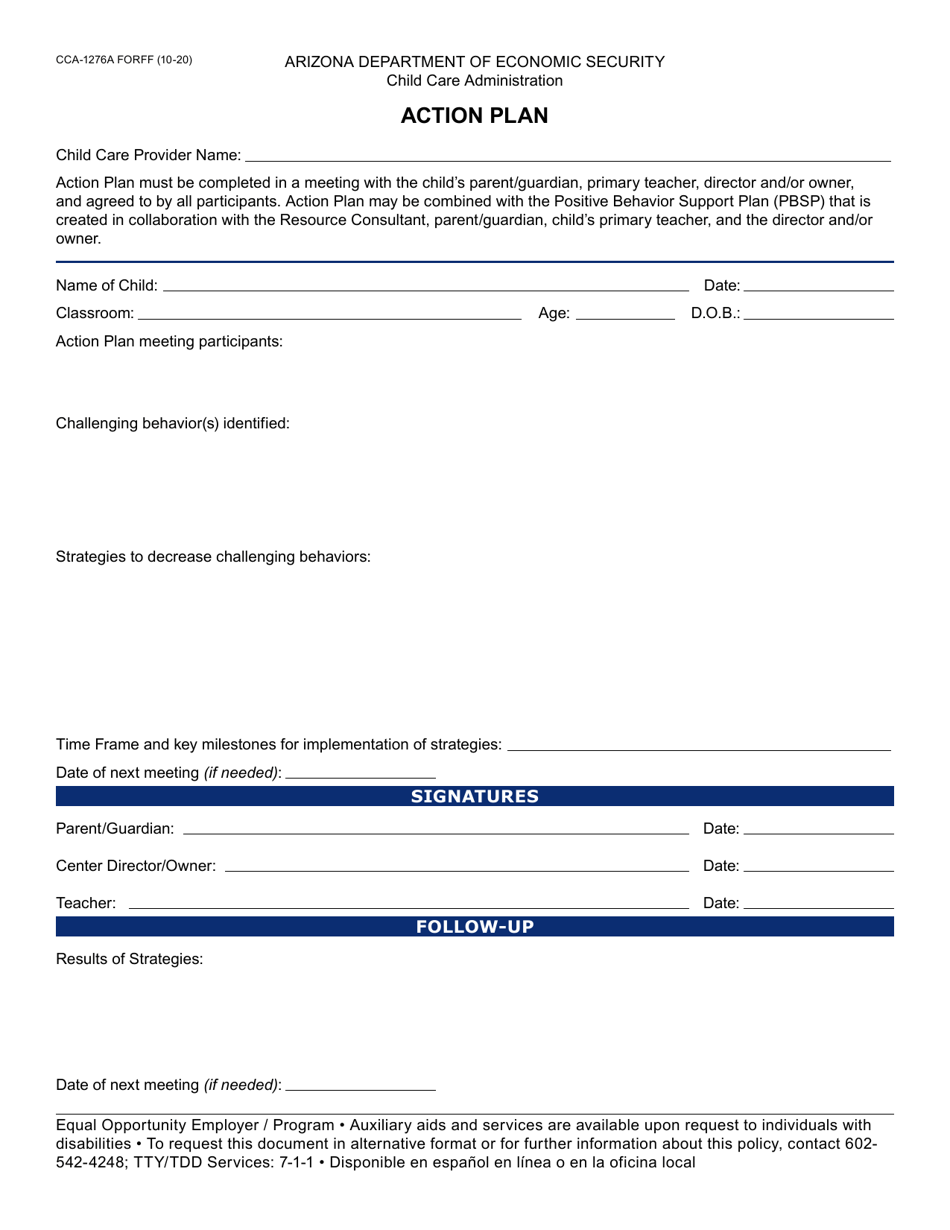 Form CCA-1276A Action Plan - Arizona, Page 1
