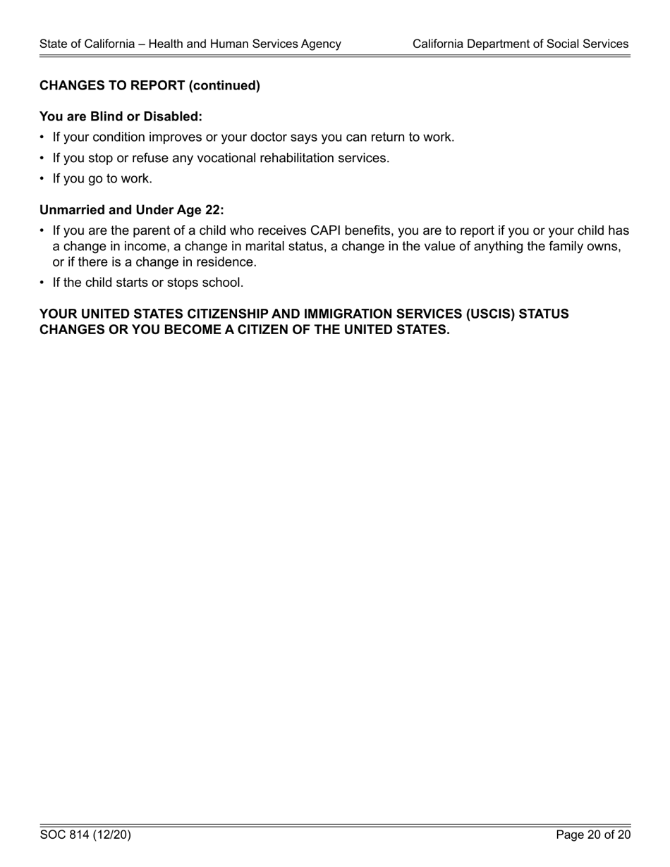 Form SOC814 Statement of Facts Cash Assistance Program for Immigrants (Capi) - California, Page 20