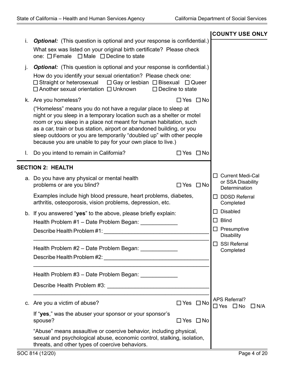 Form SOC814 Statement of Facts Cash Assistance Program for Immigrants (Capi) - California, Page 4