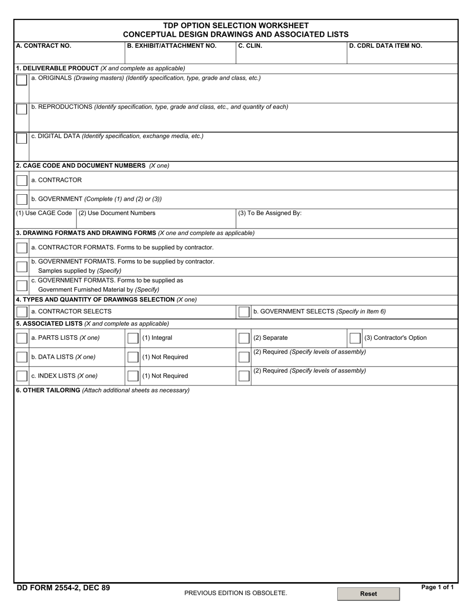 DD Form 2554-2 Conceptual Design Drawings and Associated Lists, Page 1