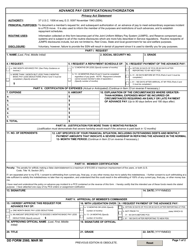 Document preview: DD Form 2560 Advance Pay Certification/Authorization
