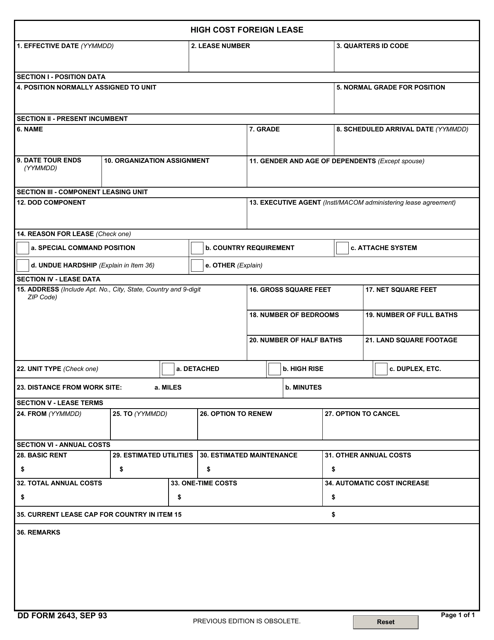 DD Form 2643 High Cost Foreign Lease