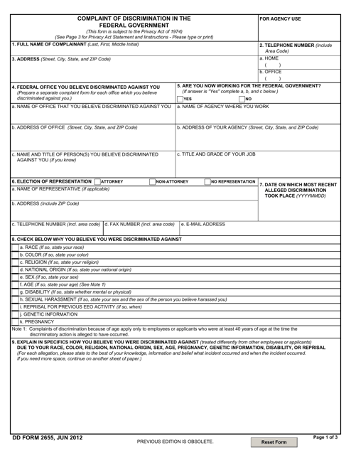 DD Form 2655 Complaint of Discrimination in the Federal Government