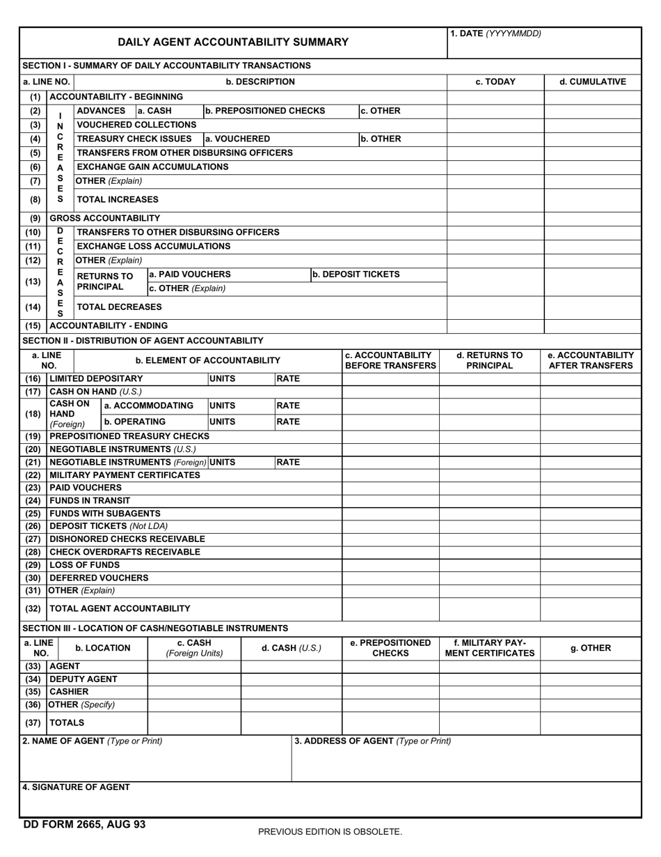 DD Form 2665 Daily Agent Accountability Summary, Page 1