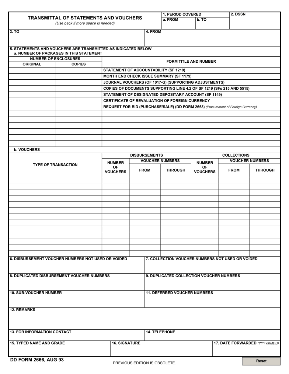 DD Form 2666 Transmittal of Statements and Vouchers, Page 1