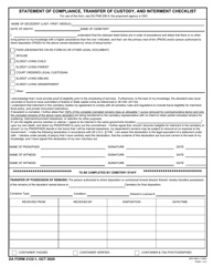 Document preview: DA Form 2122-1 Statement of Compliance, Transfer of Custody, and Interment Checklist