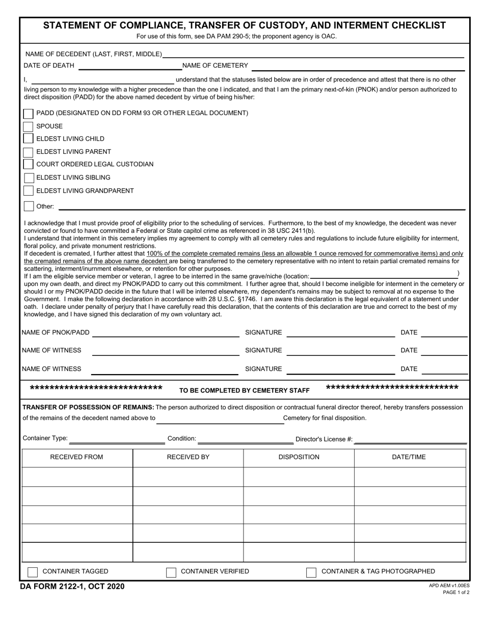 DA Form 2122-1 - Fill Out, Sign Online and Download Fillable PDF ...