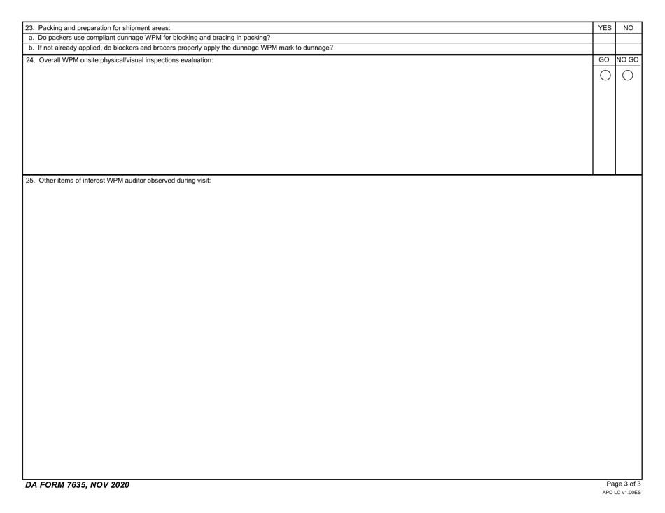 DA Form 7635 U.S. Army Wood Packaging Material (Wpm) Site Self-certification Auditors Checklist, Page 3
