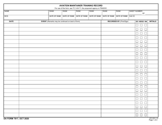 DA Form 7817 Aviation Maintainer Training Record