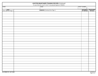 DA Form 7817 Aviation Maintainer Training Record, Page 2