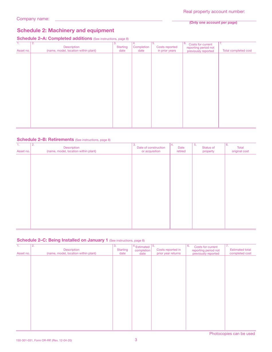 Form OR-RP (150-301-031) Real Property Return - Oregon, Page 3