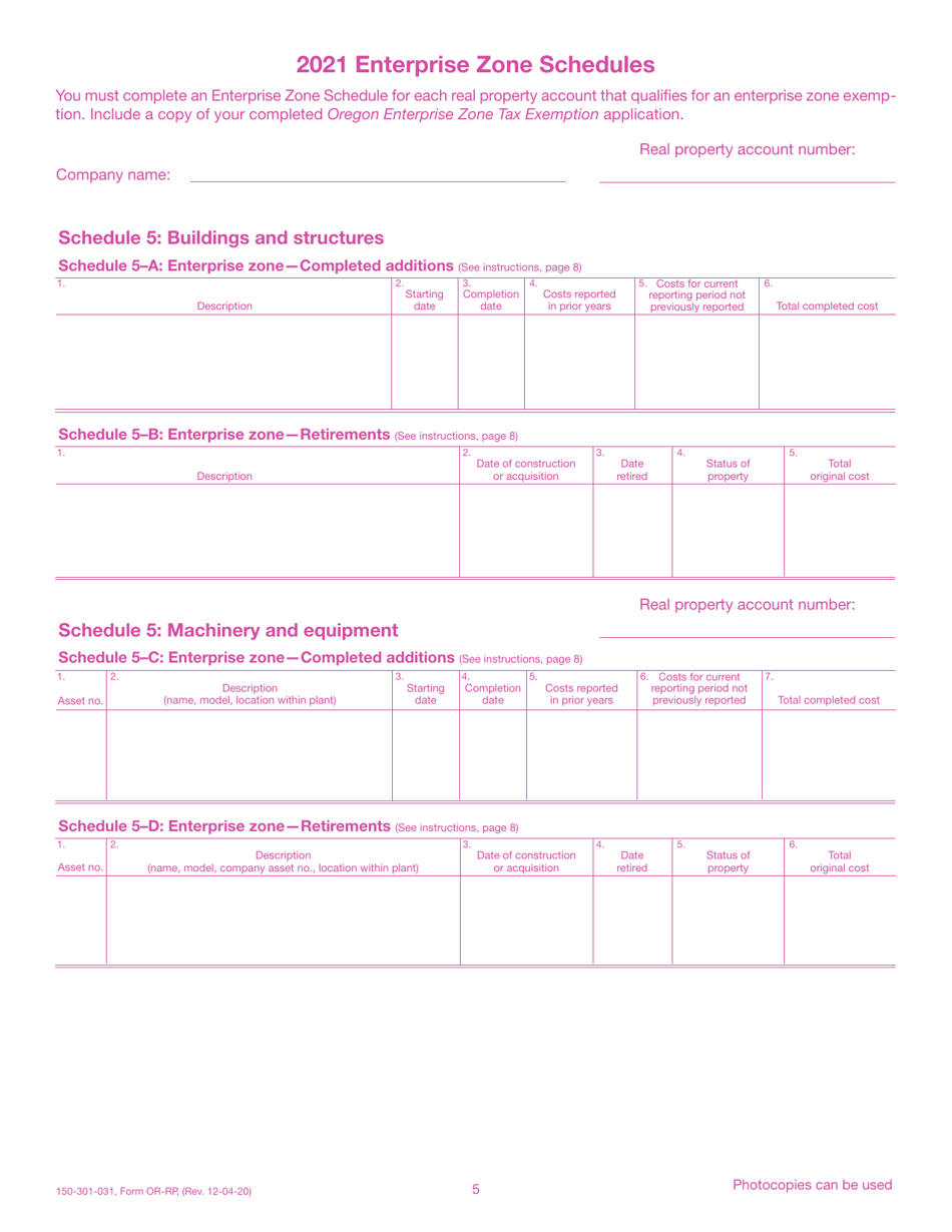 Form OR-RP (150-301-031) Real Property Return - Oregon, Page 5