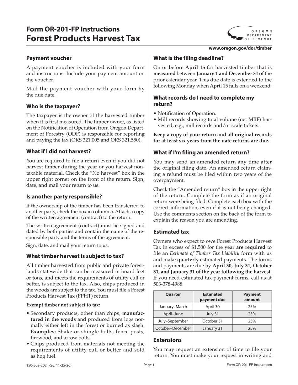 Download Instructions for Form OR201FP Forest Products Harvest Tax