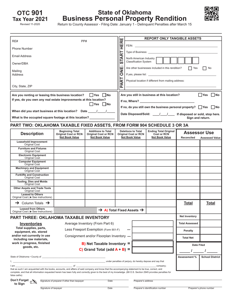 OTC Form 901 Business Personal Property Rendition - Oklahoma, Page 1