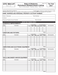 Document preview: OTC Form 904-3-P Petroleum Related Asset Listing - Oklahoma, 2021