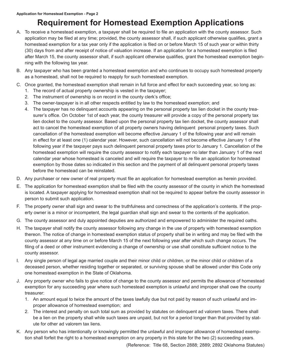 OTC Form 921 Application for Homestead Exemption - Oklahoma, Page 2