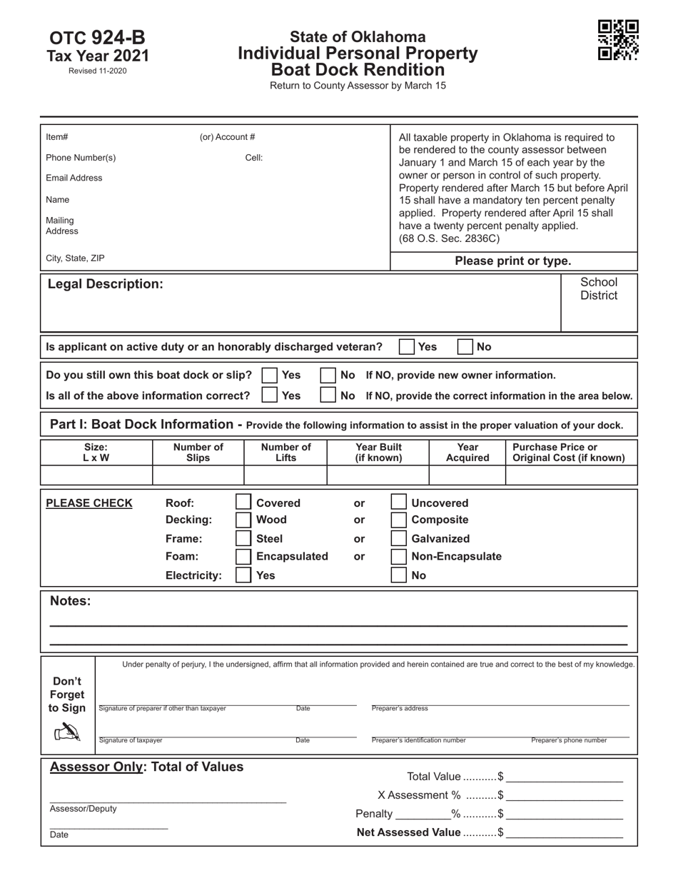 OTC Form 924-B Download Fillable PDF or Fill Online Individual Personal ...