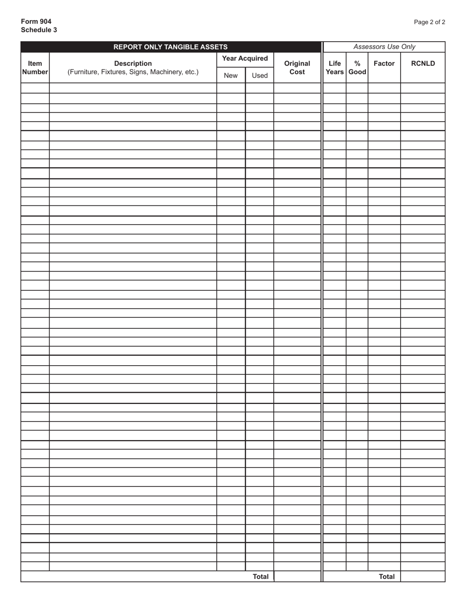 OTC Form 904 Schedule 3 Asset Listing (General) - Oklahoma, Page 2