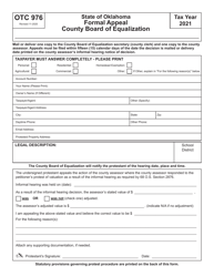 Document preview: OTC Form 976 Formal Appeal County Board of Equalization - Oklahoma, 2021