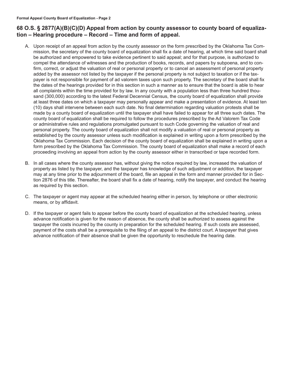 OTC Form 976 Formal Appeal County Board of Equalization - Oklahoma, Page 2